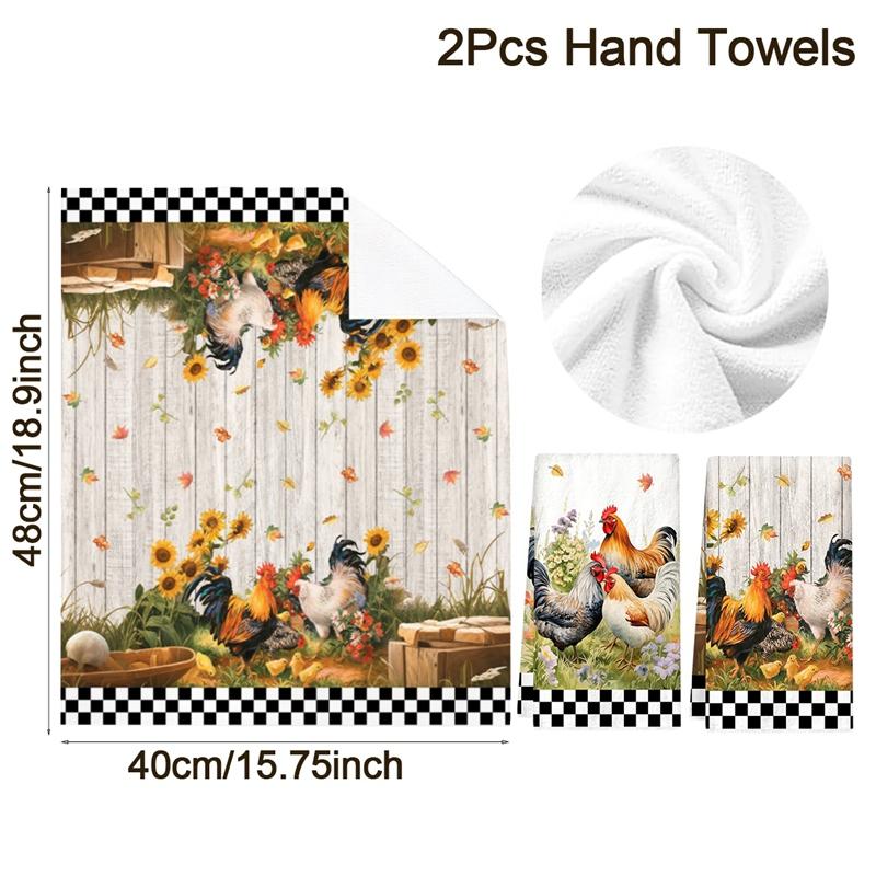

2pcs Rustic Farmhouse Chicken Kitchen Towels Buffalo Plaid Hand Towels Home Dish Towels for Kitchen Bathroom Decoration Vintage