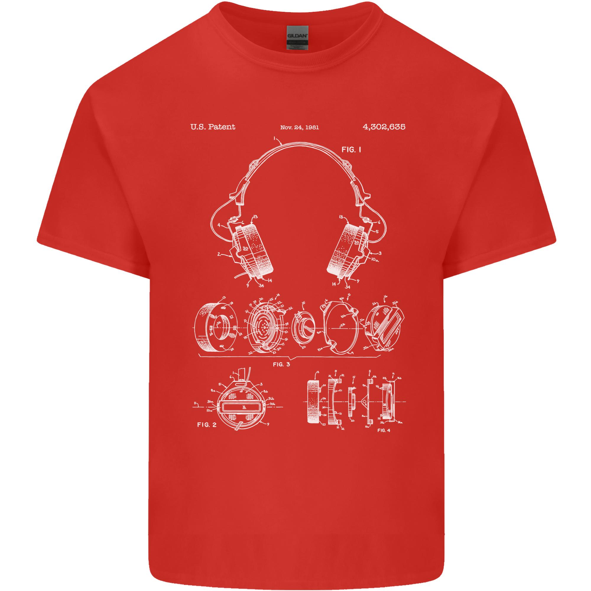Headphones Patent Blueprint Music DJ Dance Unisexs Light Cotton TShirt S