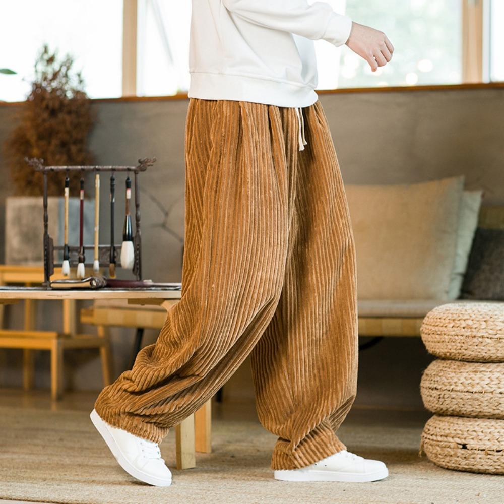 Oversized Pants Tradition Casual Autumn Wide-leg Trousers Harajuku Corduroy Streetwear Straight Pants Male Elastic Waist Loose
