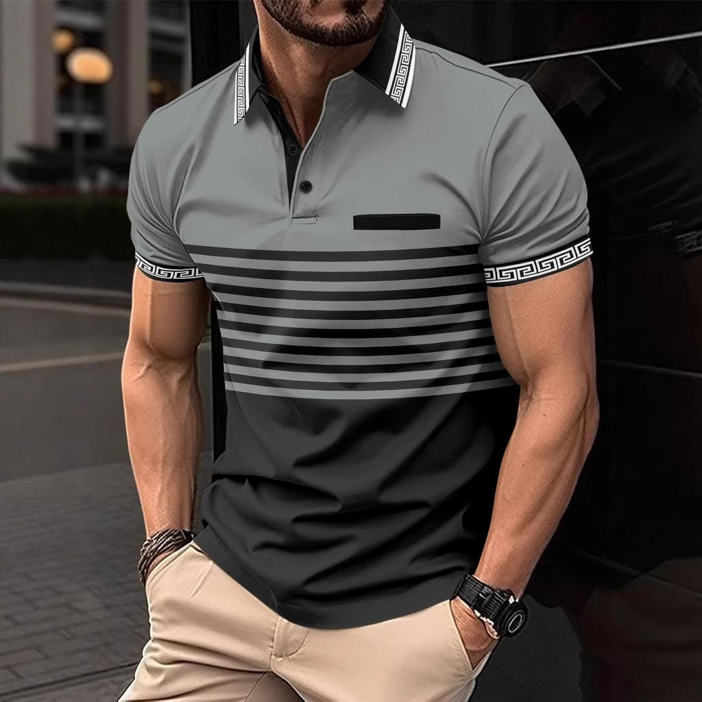 Sommer Herren Neu Kurzarm Farbblock Polohemd Herren Business Casual Revers Golf Polohemd Tops 100% Polyester