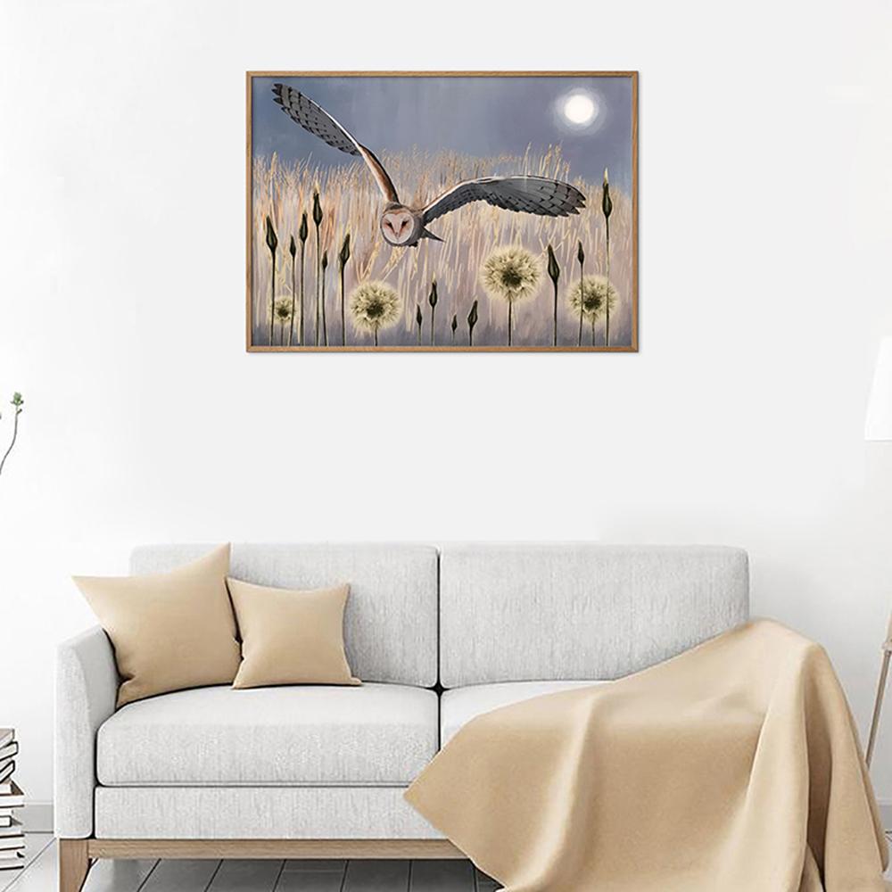 Barn Owl Canvas Painting Wall Art Print Abstract Animal Moon Night Landscape Poster Wildlife Picture for Room Home Decor Cuadros