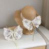 Lace Brim Bowknot Straw Sun Hat Ribbon Woven Handbag Solid Color Girls Bucket Hat  Summer