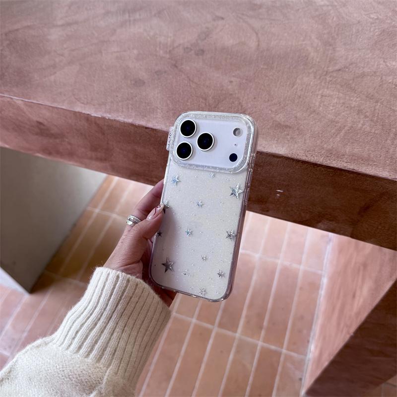 New 2026 Glitter Gilded Star Phone Case For iPhone 17 Pro 16 15 14 17 Pro Max with Transparent Shockproof Cover 17promax