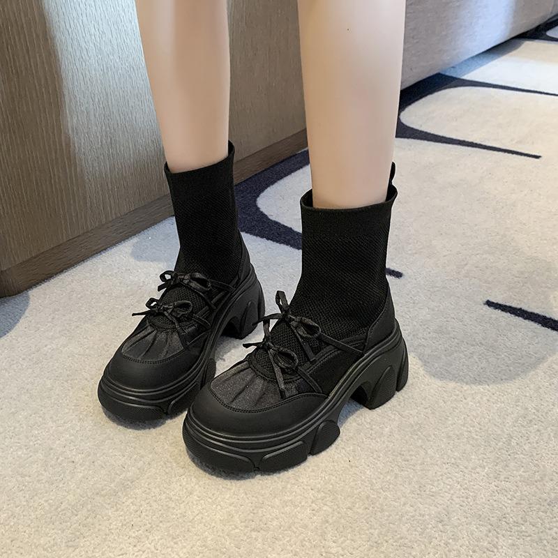 Autumn New Knitted Elastic Boots Thick-soled Heightening Women's Shoes Lightweight Versatile Breathable Casual Versatile Socks Boots