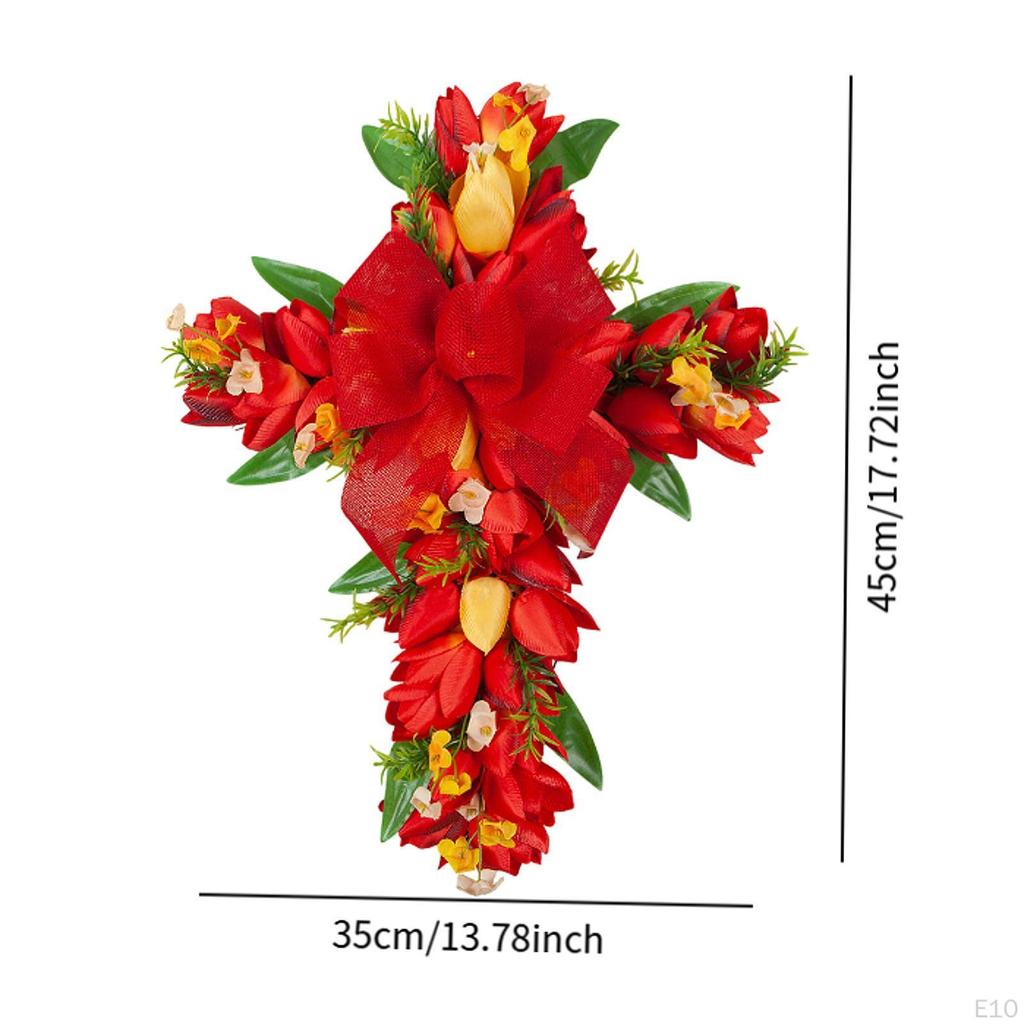 Wreath for Front Door, Cross Design with Artificial Flowers Easter Celebrations
