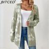 BITCED Autumn/Winter Mid-Length Cardigan for Women Loose-Fit Colour-Block Floral V-Neck Long-Sleeved Knitted Cardigan