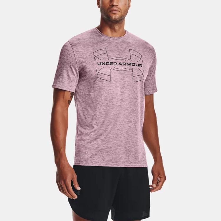Under Armour Logo Print Solid Color Training T-Shirt Men Tops Mallow-Pink 1366145-698
