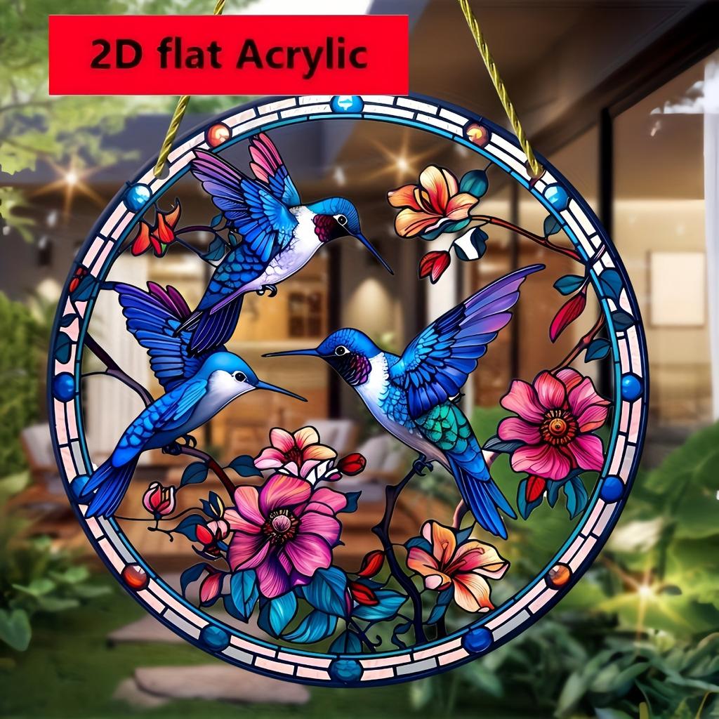 Hummingbird Suncatcher. Acrylic stained decor for home, yard and garden.