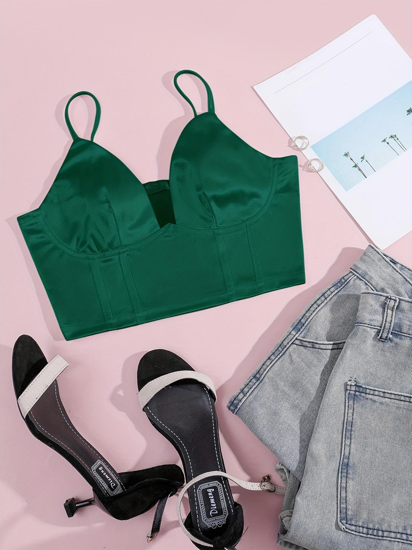 

Топ на бретельках с v-образным вырезом, повседневные укороченные топы, женские летние майки, однотонные камзолы, модный женский укороченный жилет без рукавов Y2k S зелёный