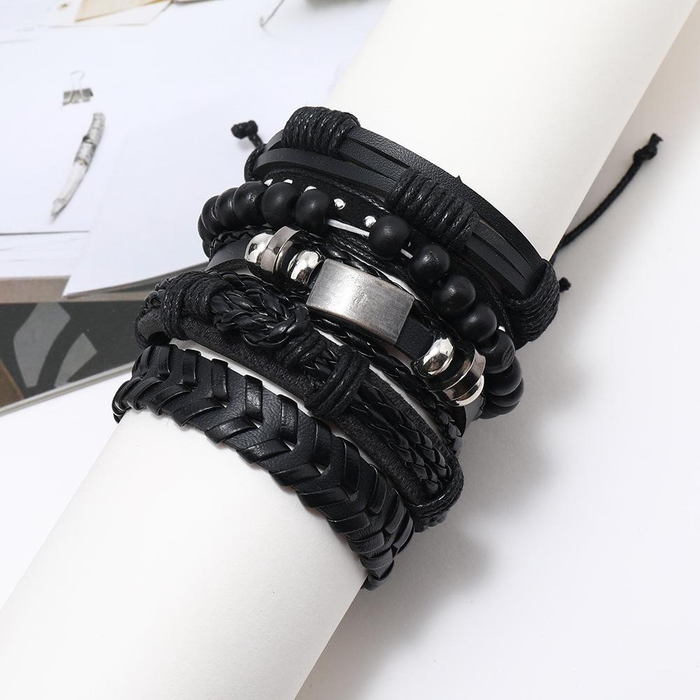 Amazon hot-selling new men's woven rivet bracelet, creative retro handmade leather men's and women's bracelet bracelet