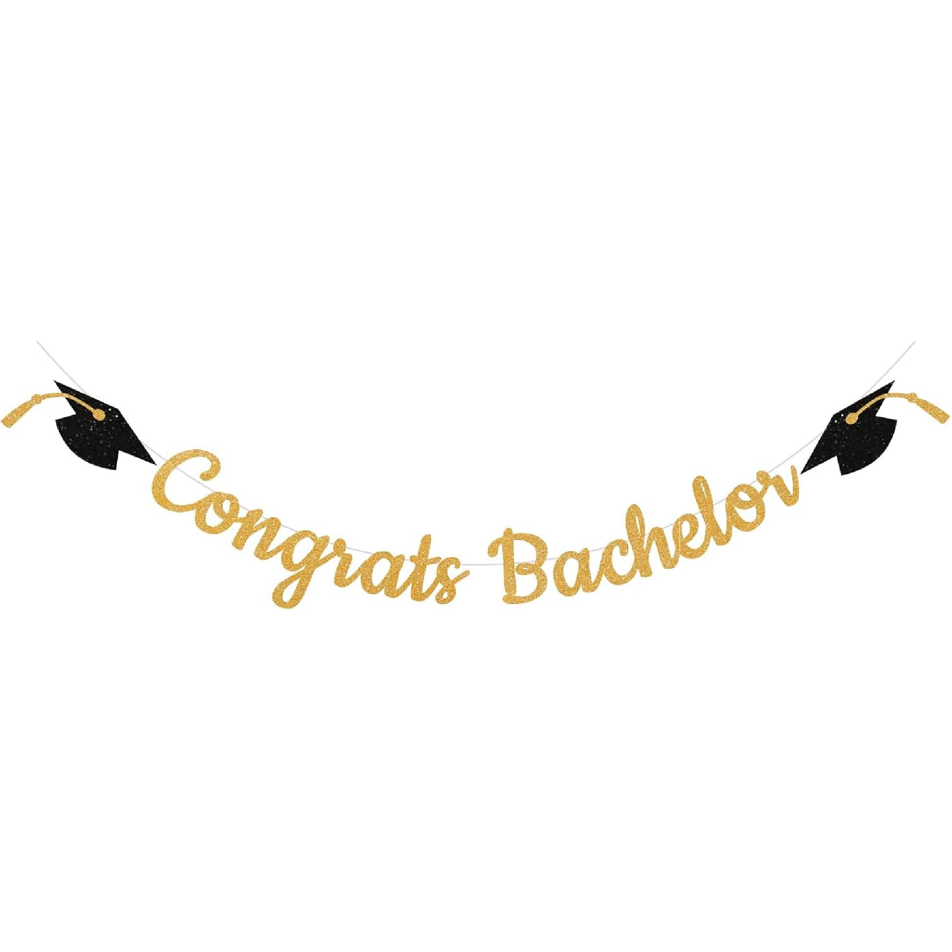 Congrats Bachelor Banner - Gold Glitter Bachelor Degree Graduation Decorations, Class of 2025 Bachelor Graduation Party Decorations