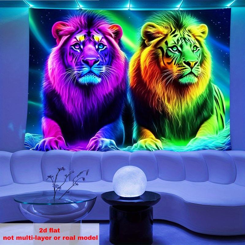VIKAMA Neon Colorful Lion Tapestry Bedroom Bedhead Decorative Cloth Living Room Sofa Background Wall Tapestry