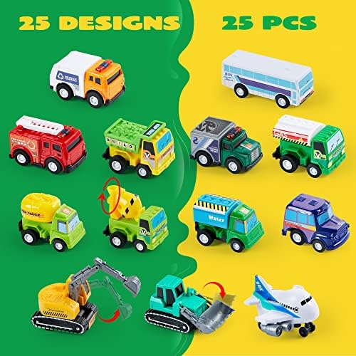 JOYIN 25-Piece Pull Back City Cars & Trucks Toy Vehicle Set for Toddlers, Boys & Girls, Kids Play Set, Ages 1 2 3 Years