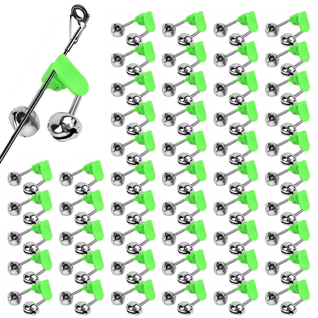 50 pezzi campanelli d'allarme per canna da pesca clip per campanelli da pesca con doppi campanelli di avviso accessori per attrezzi da pesca