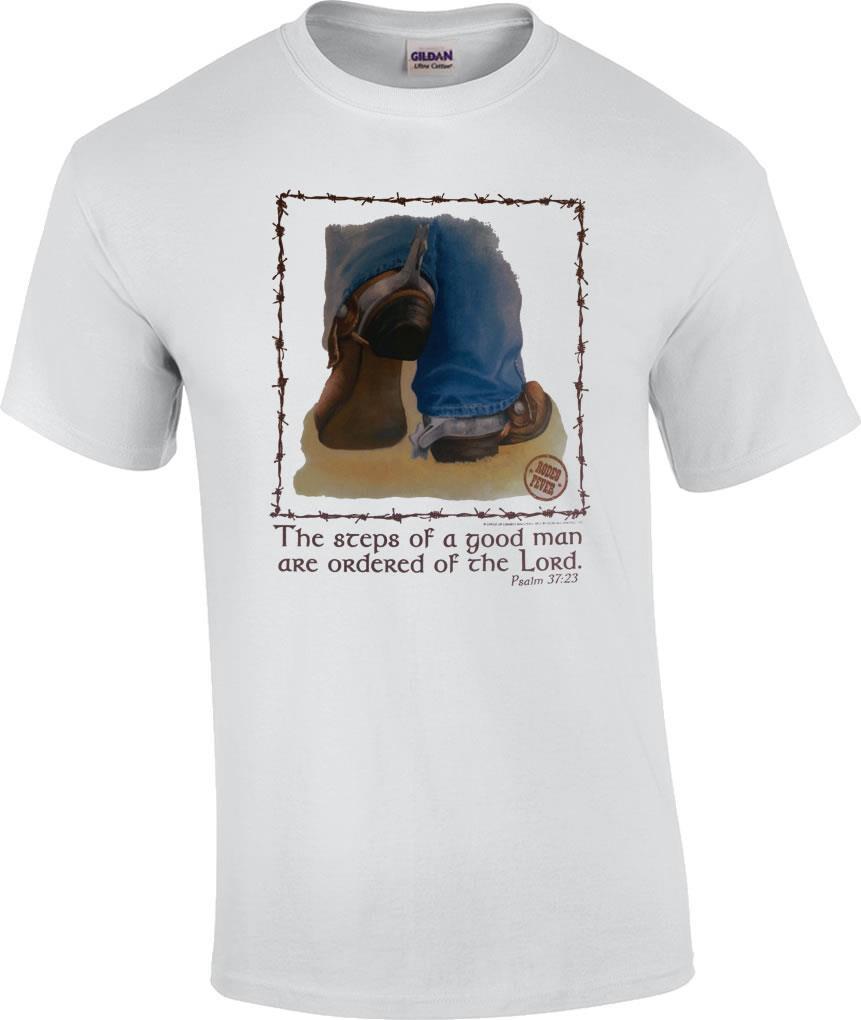 White 2x Steps of A Good Man Are Ordered Of The Lord Cowboy Christian T-Shirt S