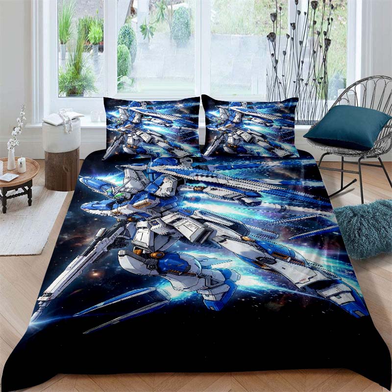 Cartoon/Anime Mobile Suit Gundam Bedding Set, Printed Single Duvet Cover and Pillowcase 3-Piece Set, Available in Children's and