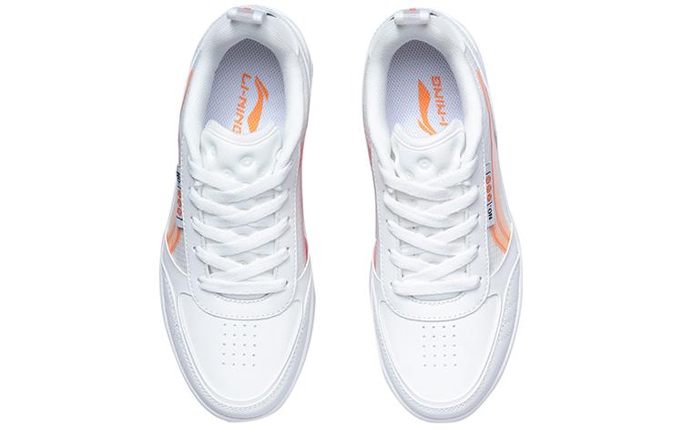 Li Ning NO.258 Slip Resistant Abrasion Resistant Low Top Skateboard Shoes Women's White Orange AGCR202-1