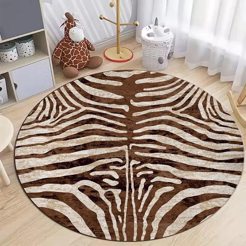 

Safari Zebra Tiger Print Pattern Plush Soft Non Slip Washable Round Area Rug Carpet for Kids Bedroom Playroom Home Decor 80cm x 80cm
