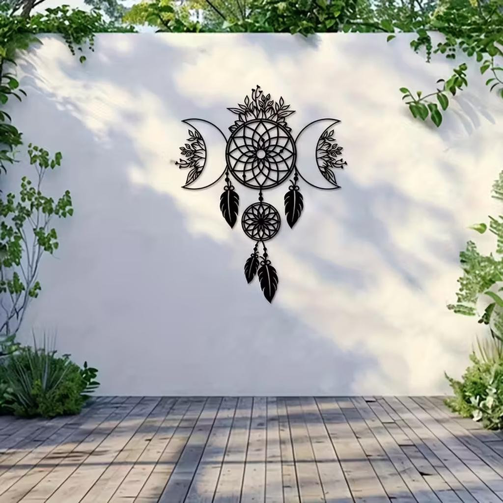 Metal Wall Art Dreamcatcher with Moon Phases Decorative Hanging Sculpture for Modern Minimalist Home and Office Wall Decoration