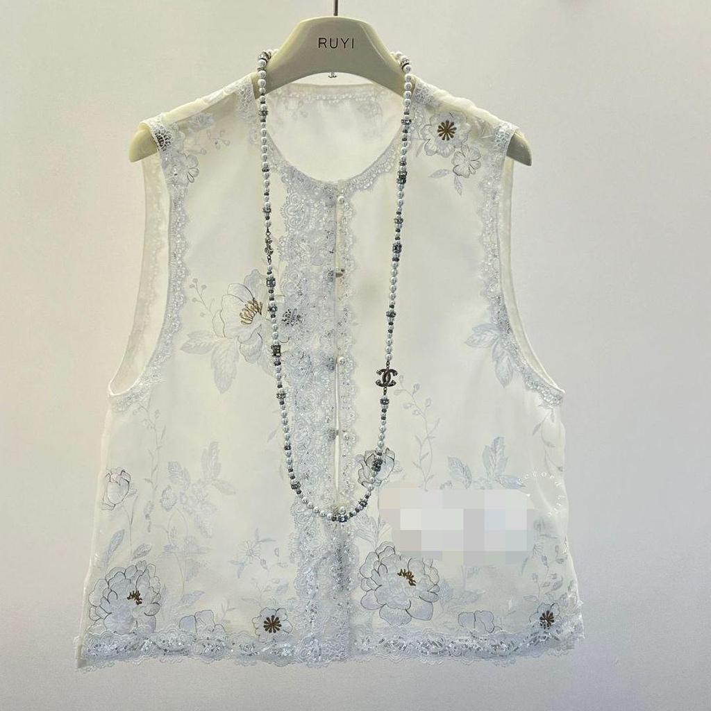 2025 new vest vest summer thin temperament summer top beaded embroidered vest