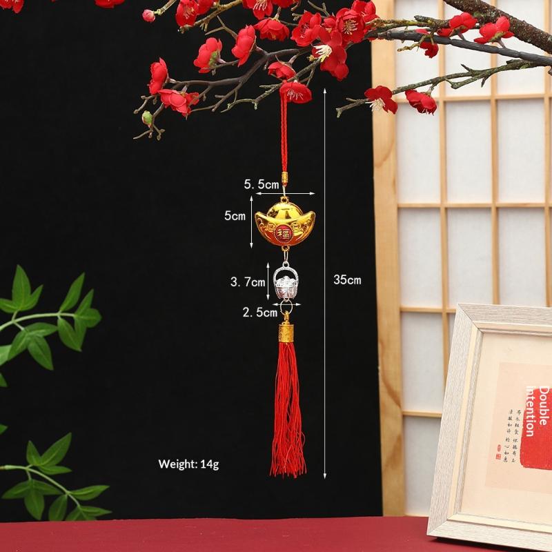 Chinese Lucky Fu Gold Ingot Hanging Ornaments Handwoven Tassel Auspicious Decor for Home New Year Celebration Gift
