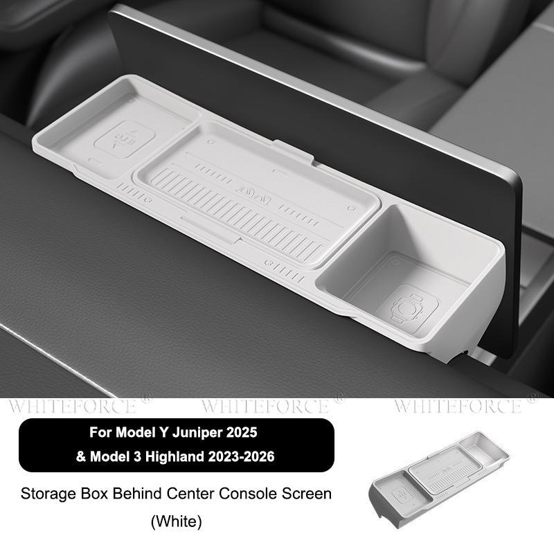 For Tesla Model Y Juniper 2025 Model 3 Highland Car Dashboard Storage Box Central Control Screen Rear Storage Tray Accessories