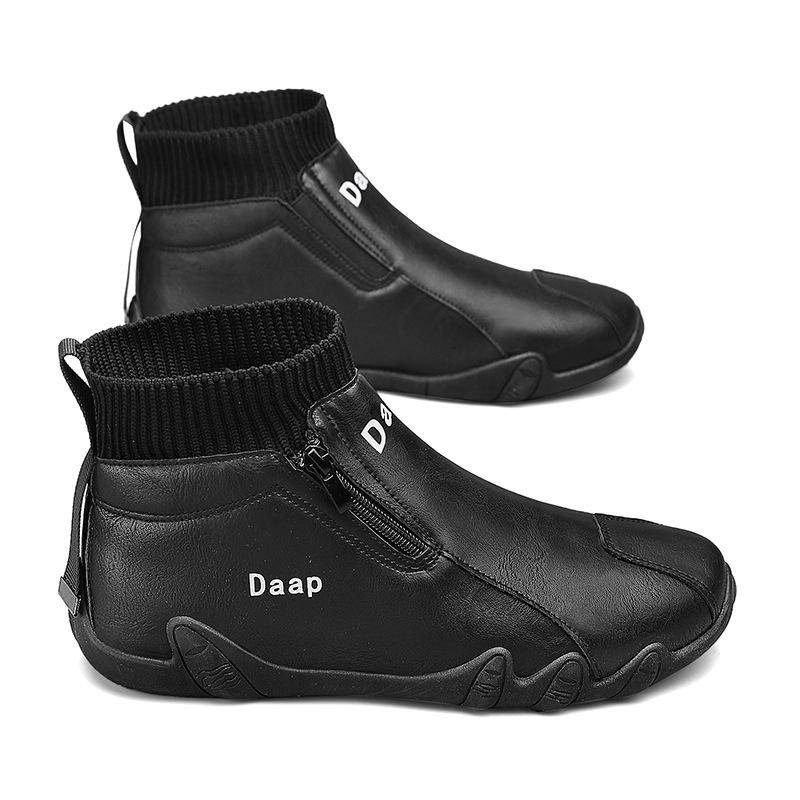 

Зимние новые ботинки на высоком голенище на молнии, мужские, ленивые, спортивные рабочие ботинки, корейская версия, универсальные, повседневные, водонепроницаемые ботинки, тренд 39 чёрный