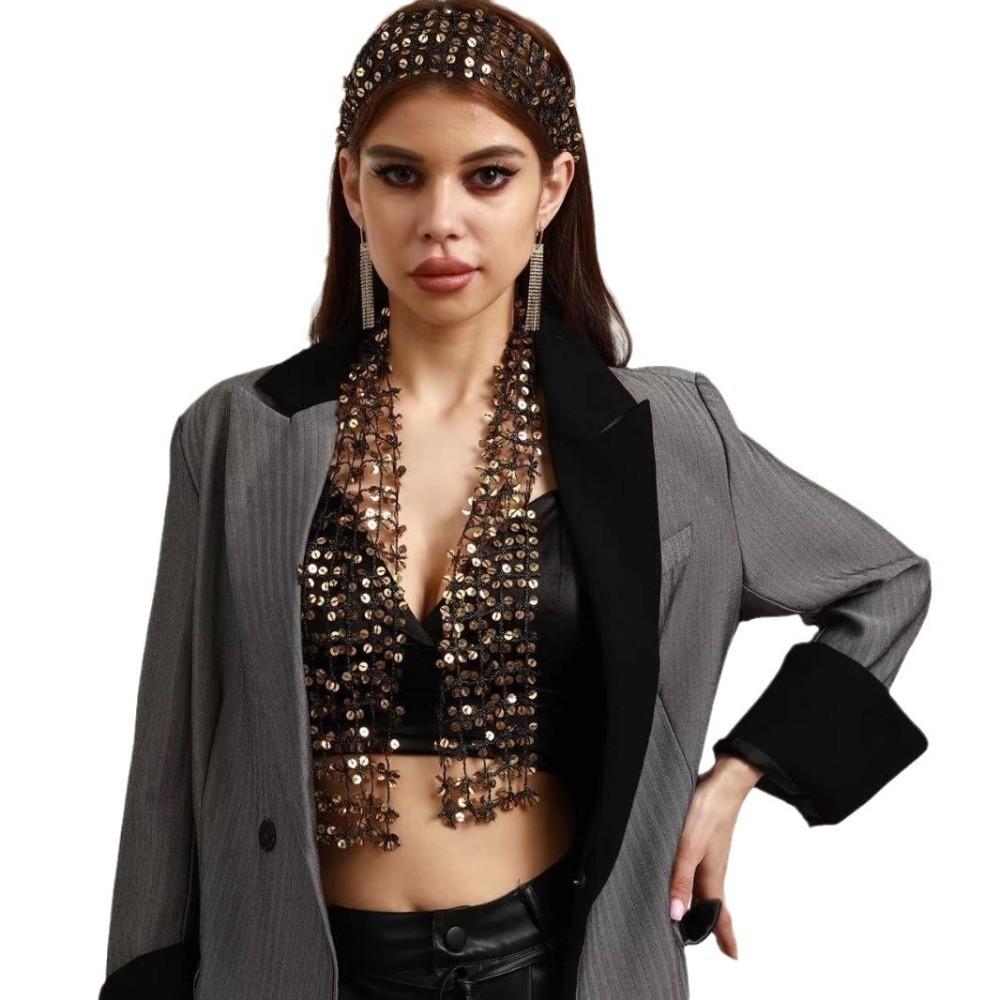 Flower Shape Belly Dancing Scarf Tassel Waist Chain Neck Wrap Sequin Scarf  Women