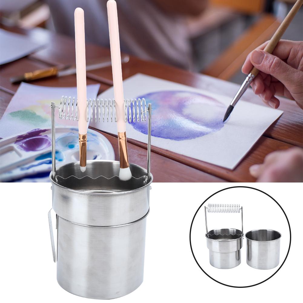 Artist Brush Washer Double Layer Filtration Portable Stainless Steel Brush Cleaner for Sketching