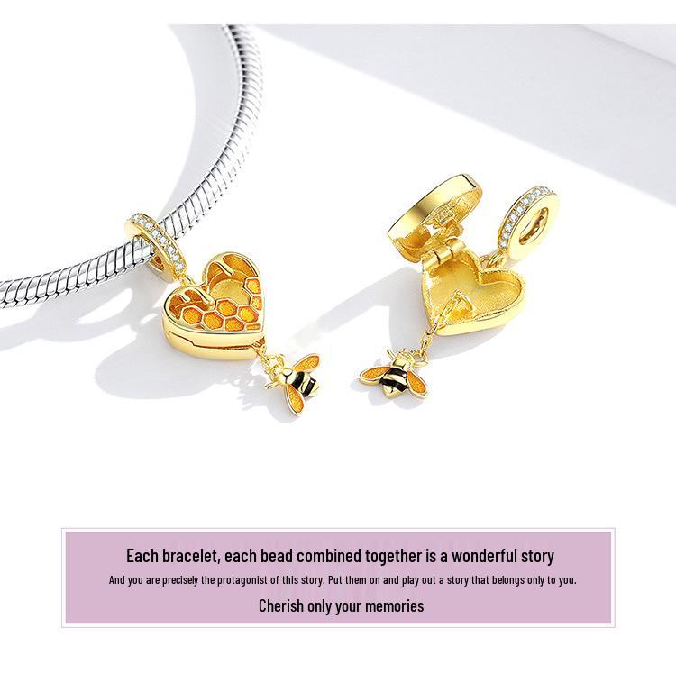 Yinziyun s925 Silver Love Honeycomb Beads: Gold-Plated Bee, Openable Trendy DIY Jewelry Accessory