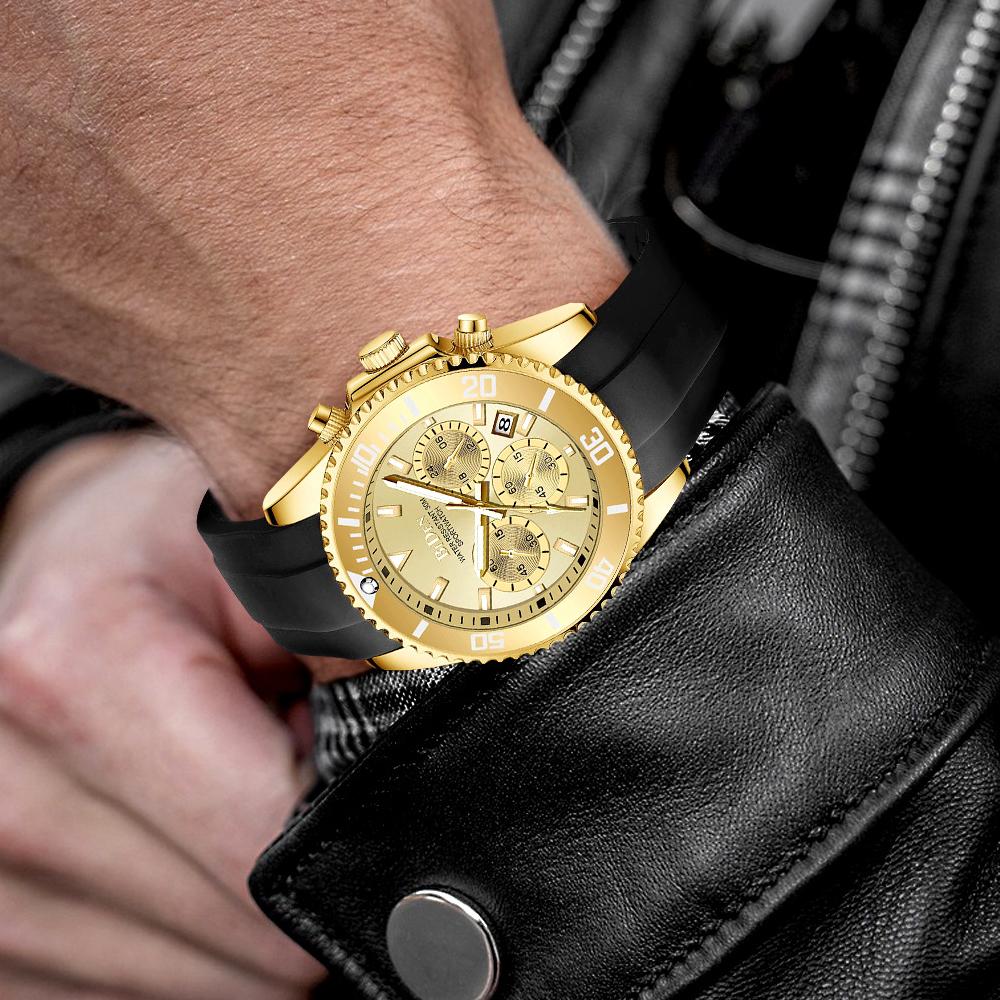 Sport Style Watch for Men Waterproof Chronograph Watch with Mineral Glass, Silicone Band Wristwatch
