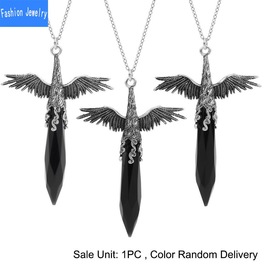 European and American fashion angel wings natural crystal stone faceted hexagonal column pendant necklace necklace
