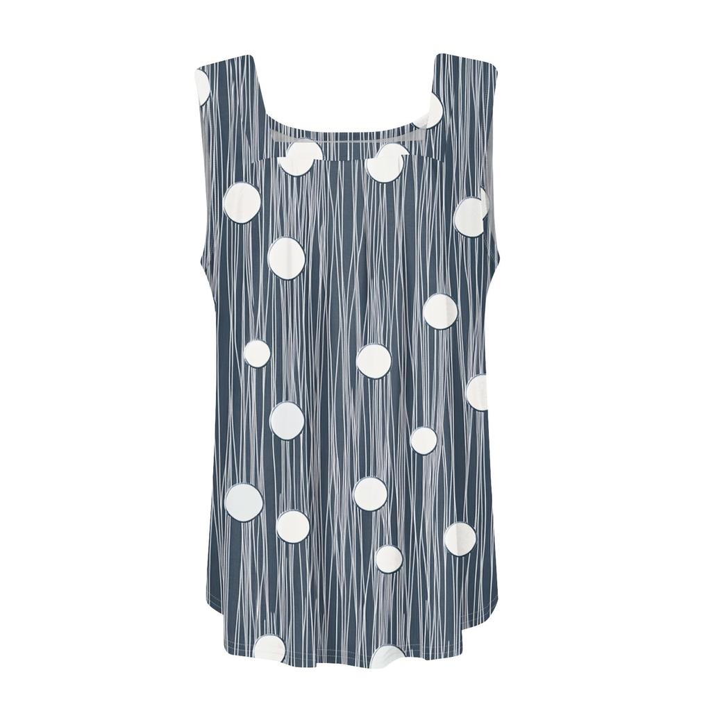 Women's Pleated Square Neck Sleeveless Tank Top Plant Print T-Shirt