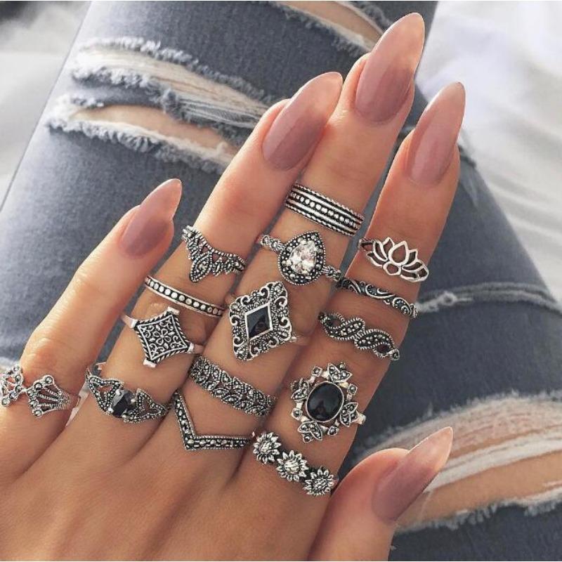 New European and American vintage ring set Water drop geometric women's joint tail ring