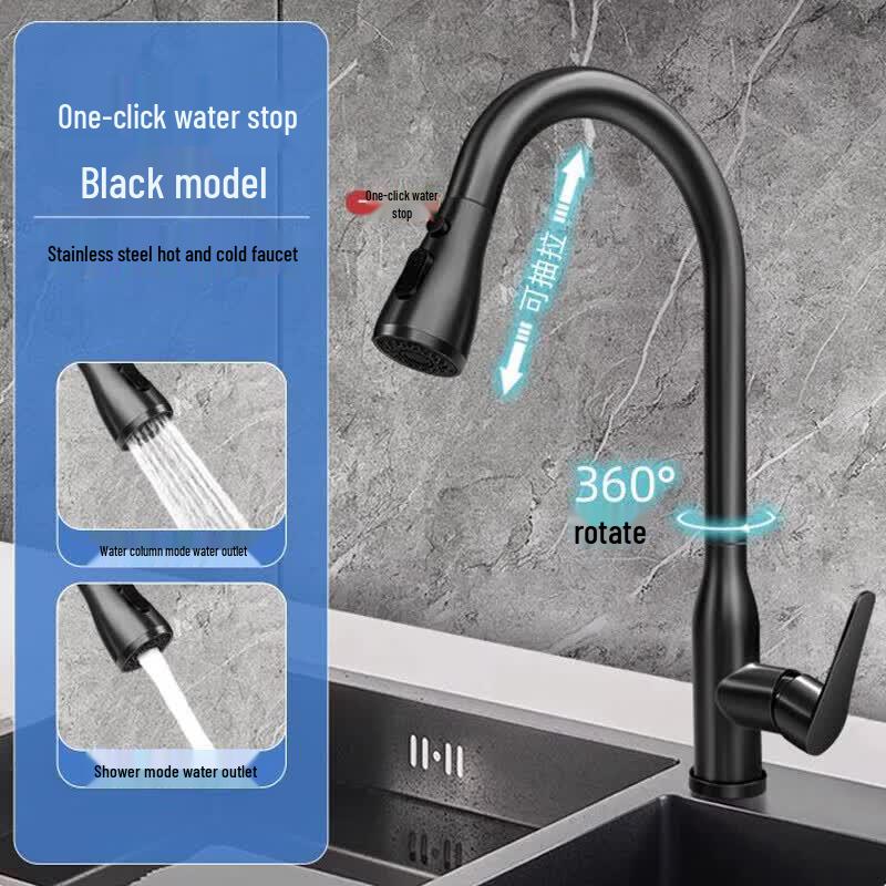 Lindong Luxury Black Pull-Out Kitchen Faucet