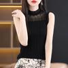 Fashion Versatile Spring and Summer New Sleeveless Wool Knitted Lace Splicing Women's Vest Slim and Thin Solid Color Bottoming Shirt