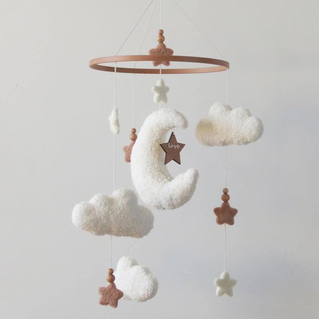 Cloud Moon Crib Mobile Cloud Baby Mobile for Crib Neutral Boho Clouds and Stars Moon Mobile Boucle Mobile