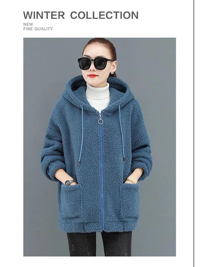 Hettegenser i seks farger for kvinner i teddyfleece: Koreansk stil, Pluss-størrelse, Tykk høst/vinter cardigan