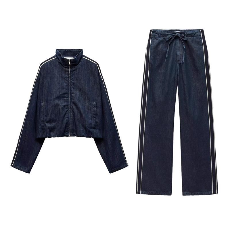 Spring Women Clothes Side Band Decoration Jeans 6929011 Patchwork Stripe Band Denim Coat 6929075