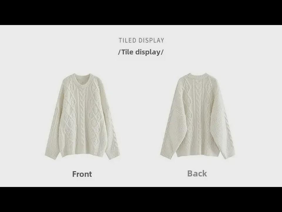 2023 Autumn/Winter Women's White Thick Knit Pullover Sweater - Loose Korean Style