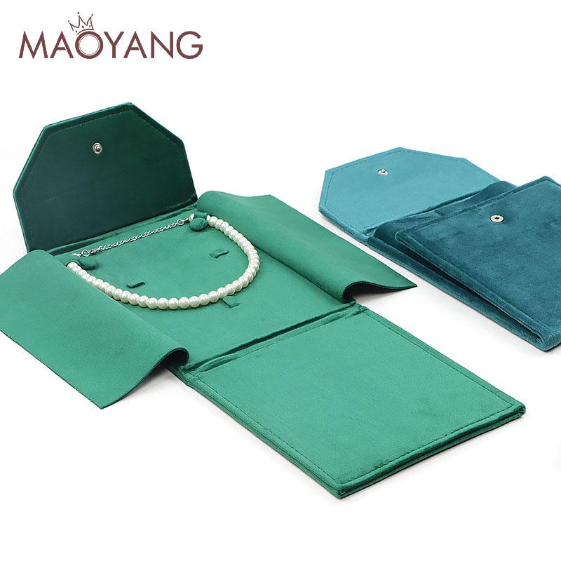 Custom Foldable Pearl Necklace Pouches Multifunctional Earrings Rings Pendants Storage Velvet Pouches Buckle Gift Jewelry Bag