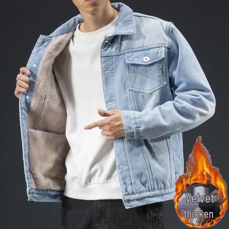 

Мужская зимняя джинсовая куртка, утепленная бархатом, в корейском стиле, большого размера, теплая и универсальная. XL