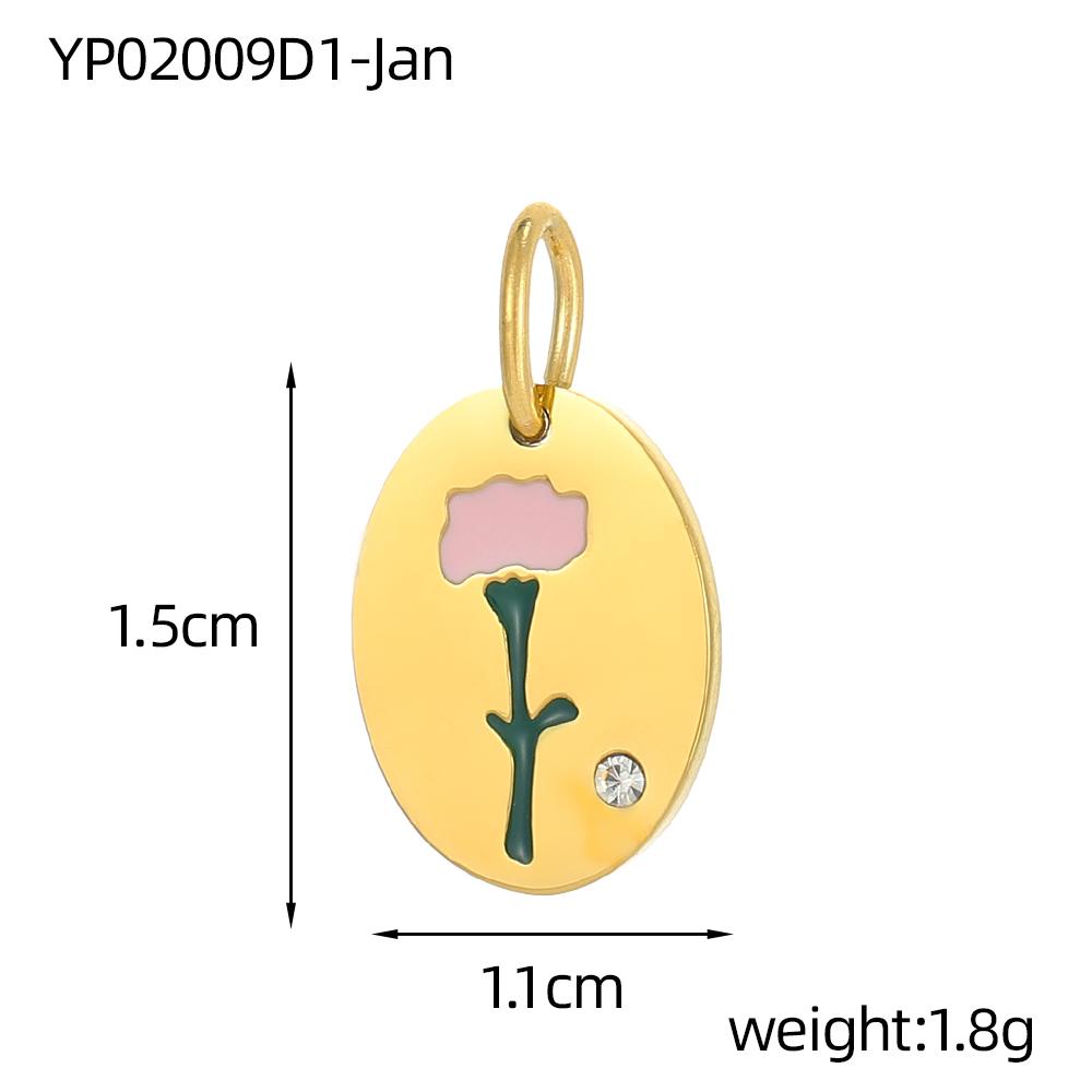 CARLIDANA Trendy Stainless Steel Gold Color Oval Vintage Twelve Month Flower Pendant DIY Jewelry Colorful Birth Flower Charm Gold