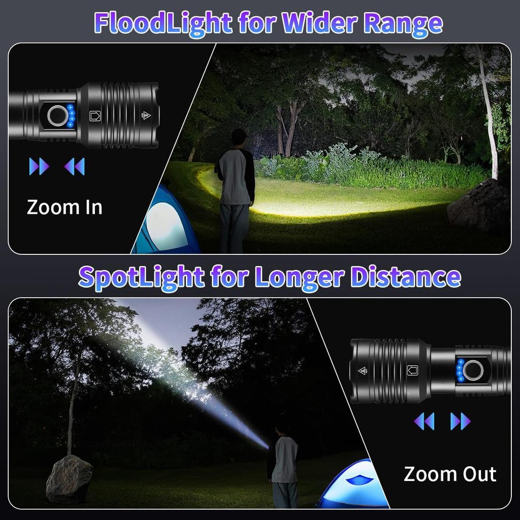 Rechargeable Flashlights High Lumens, 990000lm Super Bright Flashlight Rechargeable with 5Mode, High Powered Tactical Flashlights High Lumens,