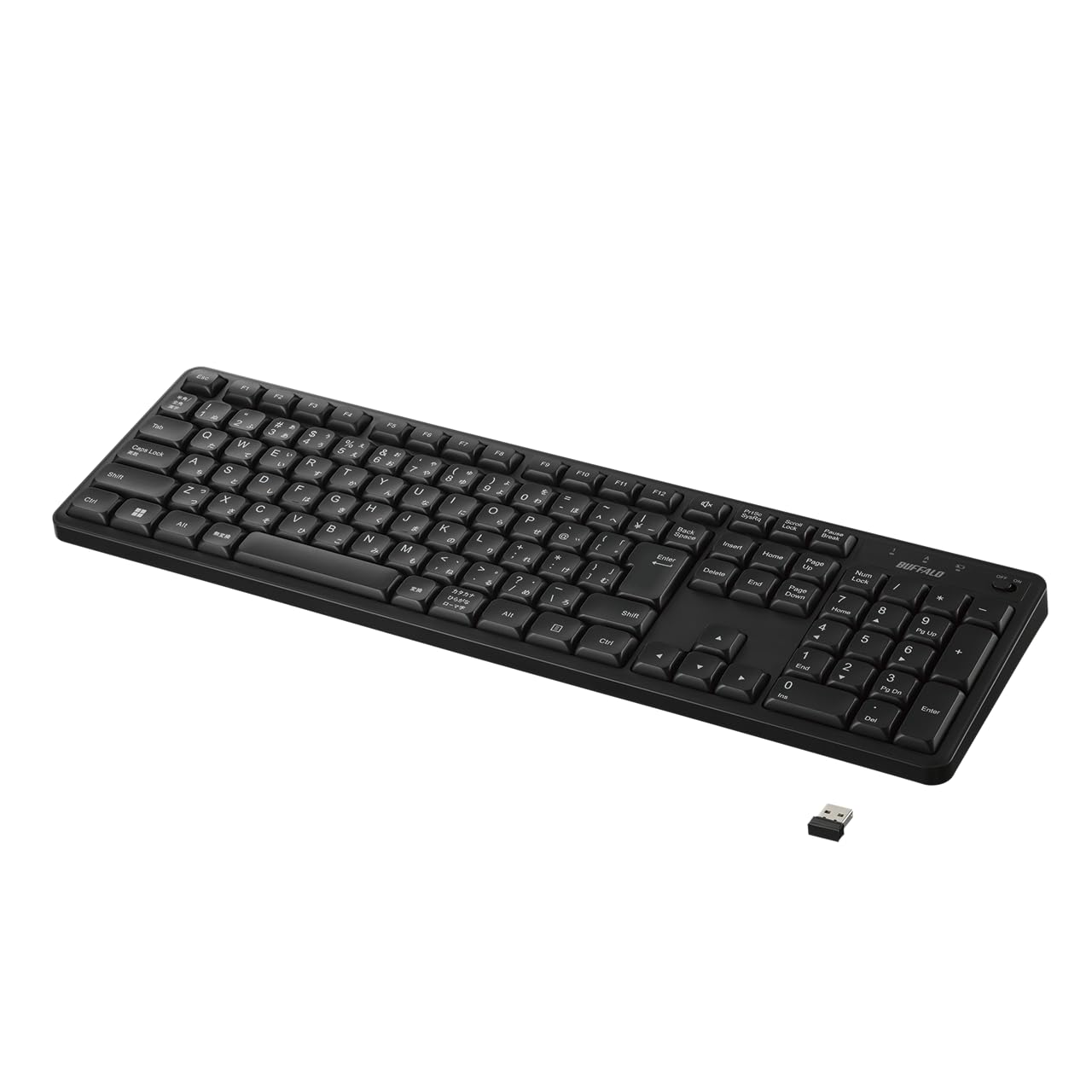 

Buffalo BSKBW345BK Quiet Wireless Keyboard, 2.4GHz, Full Keyboard, 109 Keys, Japanese Layout, Black