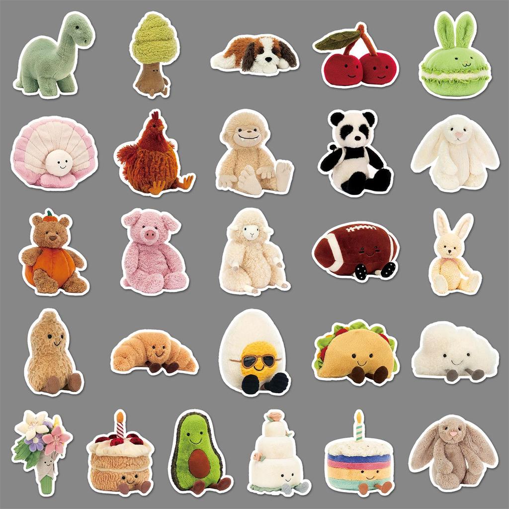 51 Sheets Jelly Cat Stickers: Cute Cartoon Animal, Plush Toy Designs, Waterproof, Perfect for Resin and Decorative Stationery Use
