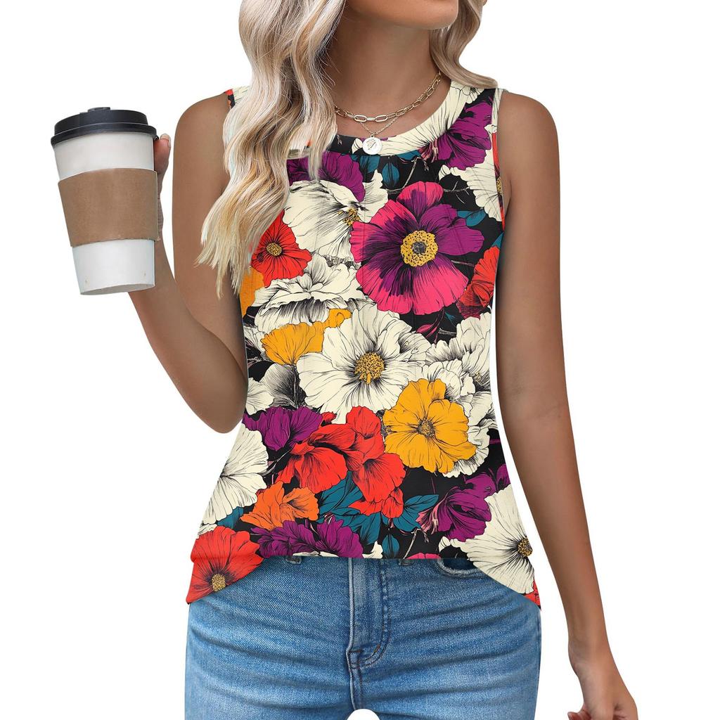 Womens Casual O Neck Loose  Sleeveless Top T-shirt  Summer Tank Tops For Women Tank Camisole Sleeveless Basic Tops