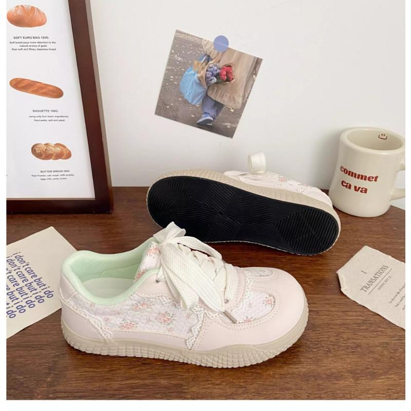 Women S Pink Floral Breathable Casual Sneakers Korean Style Cute Flat Shoes
