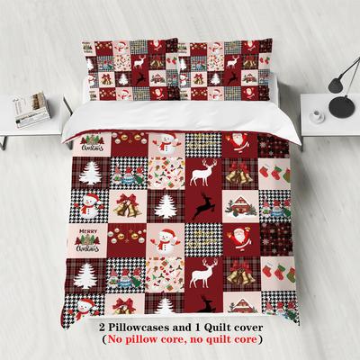 3pcs Merry Christmas Themed Printed Bedding Set, Christmas Trees and Deers Pattern, 1*duvet Cover+2*pillowcase, a Christmas Gift
