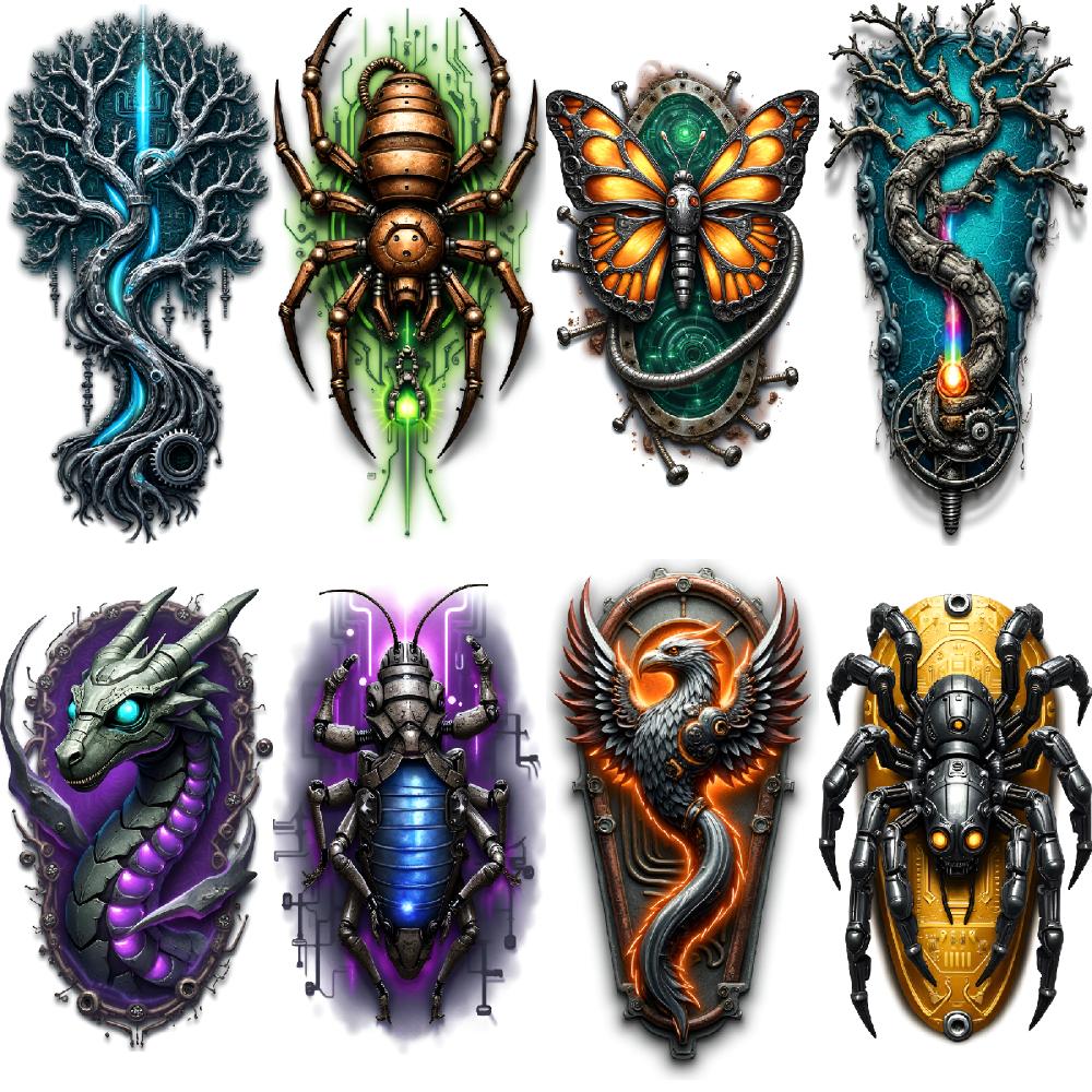 3PCS Temporary Tattoos Long Lasting Body Stickers Robot Mechanical Animals Adult Tattoo Stickers Cosplay Party Stickers Props